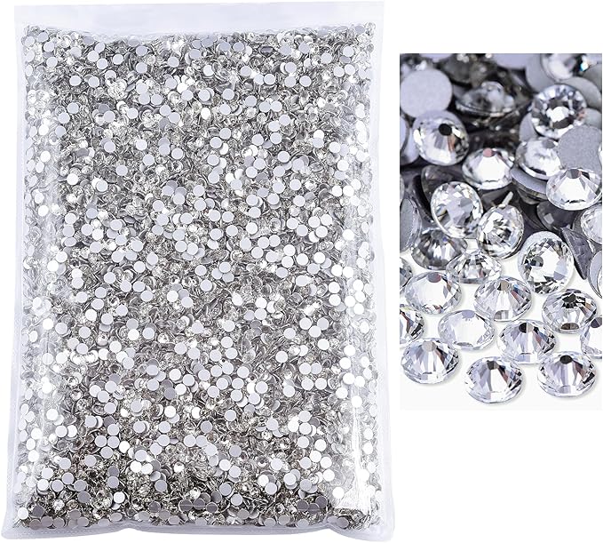 Blinginbox Flatback Rhinestones Bulk,14400pcs Crystal Round Loose Gemstones Glass Rhinestones for Crafts Makeup Nail Art Clothes Shoes DIY Decorations(SS6, 1.9-2.0mm,Crystal)