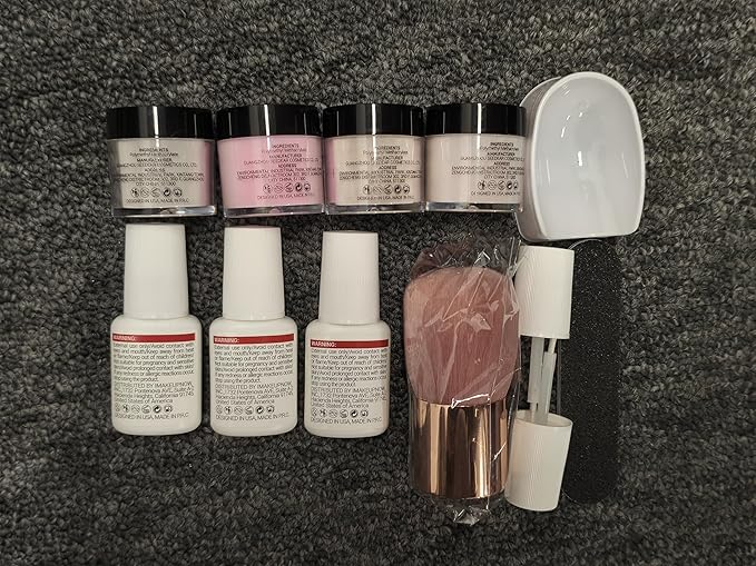 AZUREBEAUTY Dip Powder Nail Kit Starter, 4 Colors Pink Tones Dipping Powder Set, French Nail Art Base Top Coat Activator Liquid All Seasons Manicure DIY Salon