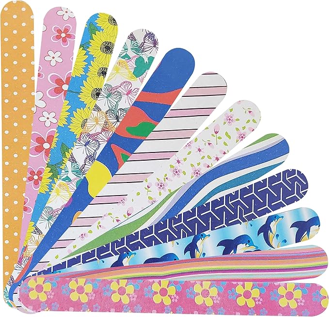 Colorful Nail File Strips - Double Sided Filers for Shaping and Smoothing Toenails and Fingernails - Manicure and Pedicure Nail Buffers - 12 Pack