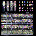 AB-Colored Nail Rhinestones for Nail, 5380Pcs AB Flatback Glass Nail Charms Gems Stones, 19 Types of Shaped Nail Art Rhinestones Kit with Tweezers, 6 Sizes for Decoration