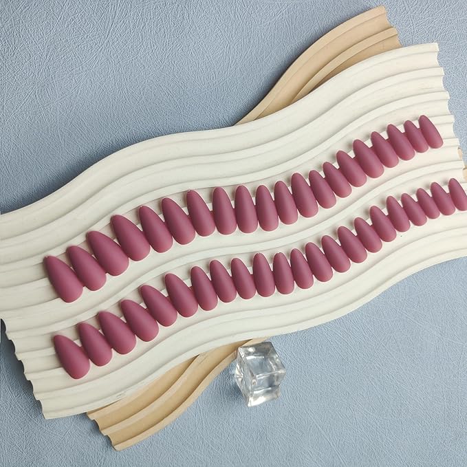 Matte Plum Press on Nails Almond Shaped 48Pcs Neutral Fake Nails for Women, Medium Almond Nails Press on Reusable Acrylic Nails Glue on Medium Length Stiletto False Nails Gel Artificial Nails