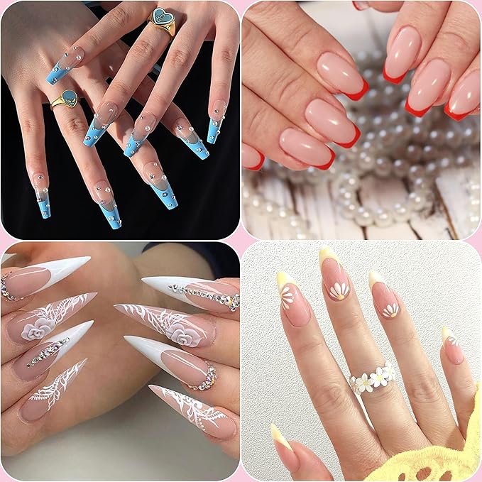 French Tip Nail Stickers, 90 Sheets 3420 Pieces Manicure Strips, 3 Designs Self-Adhesive Moon Shaped Tip Stickers Guide for DIY Decoration