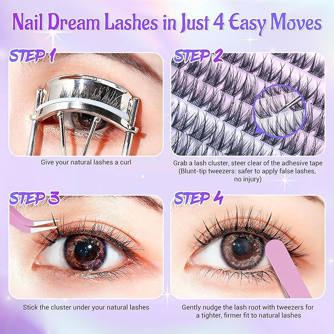 Self Adhesive Eyelashes, Individual Lashes Clusters for Fluffy Lash Clusters Kit, Pre Lash Glue Wispy Cluster Eyelash Extensions Kit Easy to Apply 120 PCs 8mm 10mm 12mm 14mm