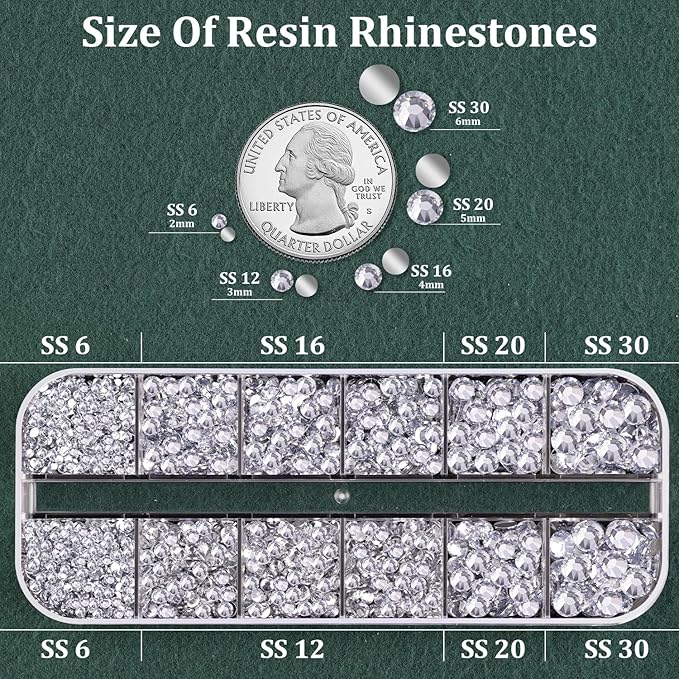 Resin Rhinestones for Crafting with B7000 Jewelry Glue, 1 Box Clear Flatback Crystals with 3Pcs 10ml Glue for Bedazzling Crafts DIY Nail Art Makeup，Non Hotfix Gems for Clothing Shoes