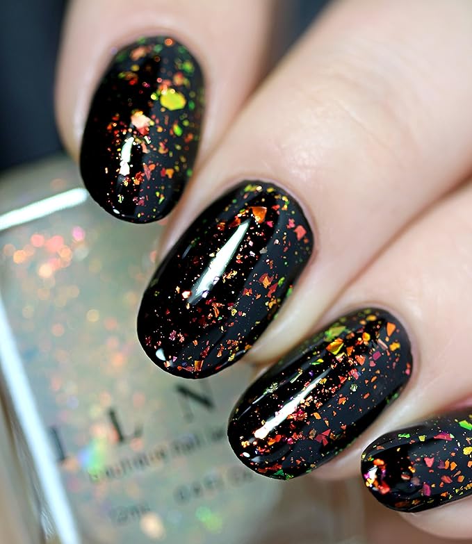 ILNP Encore - Glowing Orange, Green Color Shifting Iridescent Flakie Topper Nail Polish