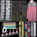 FANDAMEI Nail Art Brushes, Nail Art Kit with Nail Art Brush, Dotting Tools, Nail Rhinestones Pearls, Nail Charms and Gems, Nail Stickers for Women Decals, Nail Stand for Press on, Nail Design Kits