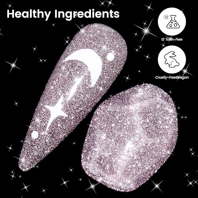 YTD Likomey Reflective Glitter Gel Nail Polish,15ml Light Pink Flash Diamond Shimmer Nails Gel,Sparkly Shiny Salon Home Nail Art Manicure UV Nail Gel,SZ008