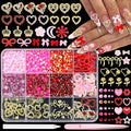 BELICEY Valentines Gold Heart Nail Charms 3D Metal Red Heart Nails Rhinestone and Gem Flatback Pink Bow Nail Jewelry for Valentine‘s Day DIY Manicure Decorations for Women Accessories Supplies