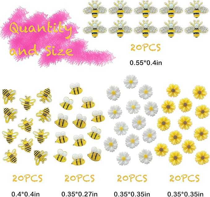 100PCS Nail Charms and Gems Gold Bee Yellow Flower for Nails Design，3D Daisy Y2k Nail Jewels Bulk Nail Art Decor Set