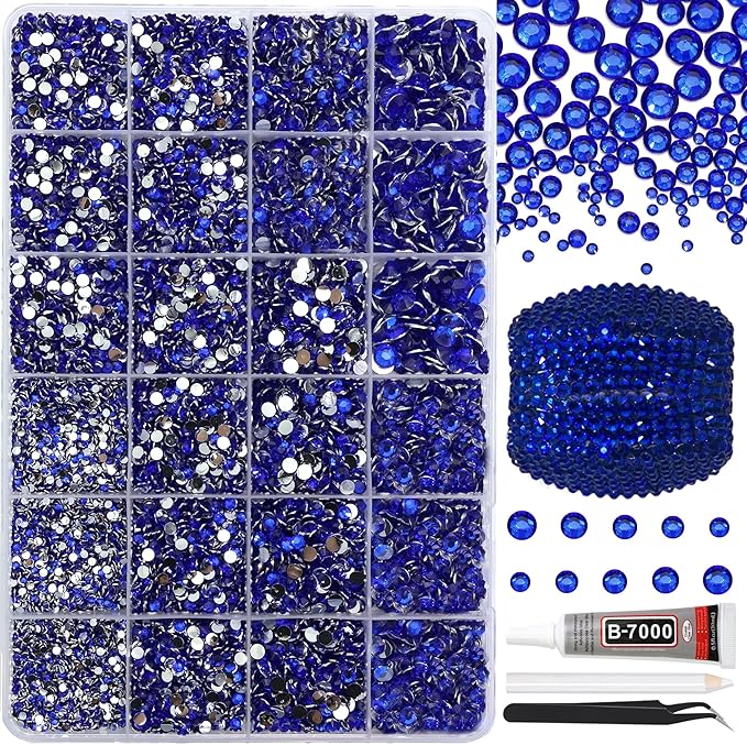 RODAKY Resin Rhinestones for Crafting Bedazzling,2-6MM Rhinestones for Nails Art,Royal Blue Nail Rhinestone and Gems,Nail Diamond Flatback Gems Crystals Charms for Nail Design DIY Makeup Decor