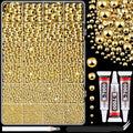 11000Pcs Flatback Pearls for Crafting (Gold), Assorted Size 2/3/4/5/6/8/10mm Half Pearl with 3Pcs 10ml B7000 Jewelry Glue, Bedazzling Bead for DIY Crafts Clothing Tumblers Shoes Embellishment Nail Art