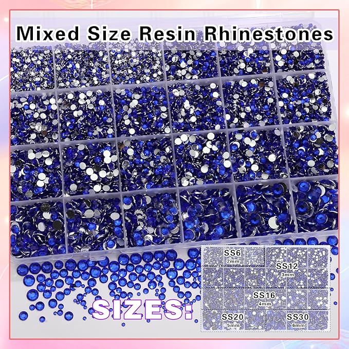 RODAKY Resin Rhinestones for Crafting Bedazzling,2-6MM Rhinestones for Nails Art,Royal Blue Nail Rhinestone and Gems,Nail Diamond Flatback Gems Crystals Charms for Nail Design DIY Makeup Decor