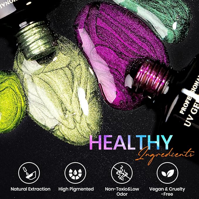 Cat Eye Gel Nail Polish Set - 12 Colors 9D Magnetic Nail Polish Gel Galaxy Cateye Nail Gels Polishes with 1 Black Gels and Magnetic Lamp Cure Required Home Manicure DIY Nail Art