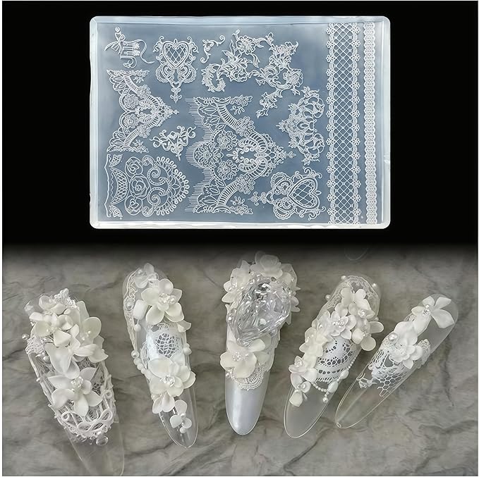 3D Lace Gel Nail Art Mold Arts Resin Pattern Molds for Accessories Supplies Laces Embossing Silicone Tools Cute Nails Style