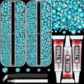 Resin Rhinestones for Crafting with B7000 Jewelry Glue, 2 Boxes Teal Blue Flatback Crystals with 3Pcs 10ml Glue for Bedazzling Crafts DIY Nail Art Makeup, Gems for Clothing Shoes