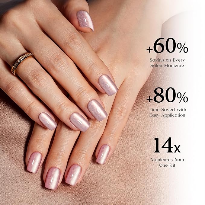 Beetles X Press Cat Eye Nails - 7 Colors Nude Short Square Press On Nails | 16 Sizes 224 Pcs Natural Salon Quality Glitter Chasing Light Cateye Nails For Women