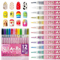 12 Colors Nail Art Pens Set 3D Nail Polish Pens Graffiti Dotting Pen Acrylic Paint Pens Point Liner Pen Drawing Painting for Nails Art Design Manicure Nail DIY Decoration (Pink A-12pcs)