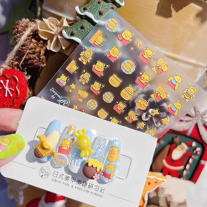 Dedyel Funny Cartoon Nail Stickers Fun Bears Cute Cartoon Bear Self-Adhesive Nail Stickers for Women Girls Kids Nail Art Decoration