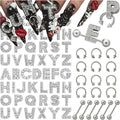 70PCS Nail Charms Alloy Sliver Large Letters Charm Piercing Nail Charms for Nails Design，3D Y2k Nail Jewels Bulk Nail Art Decor Set