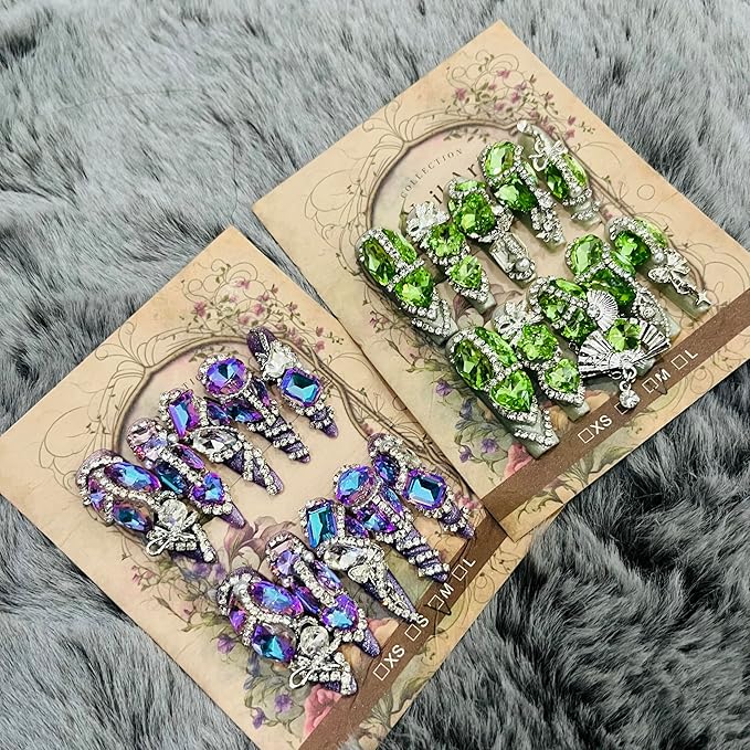 Press on Nails 2Packs (20Pcs) Handmade Nails Mystery Box Random 40mm Long Manicure Charms Nails Art Nail Kit Press on Nails for Women Party Holiday Photo Wedding Size L