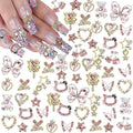 24PCS Pink Nail Charms Y2k Alloy Nail Art Rhinestone Charms 3D Heart Star Sailor Moon Nail Charms with Rhinestones Bear Cherry Nail Gems Shiny Jewelry Nail Decorations Supplies B
