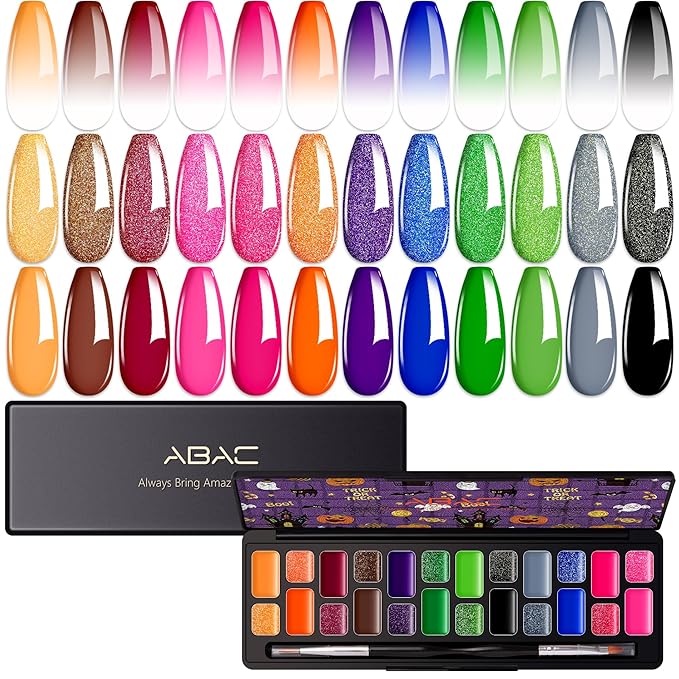 ABAC Solid Gel Polish for Ombre Nails,24 Color Set of Deep Shades,Patting Gel for Blooming Aura & Gradient Nail Art,No Wipe DIY Painting kit