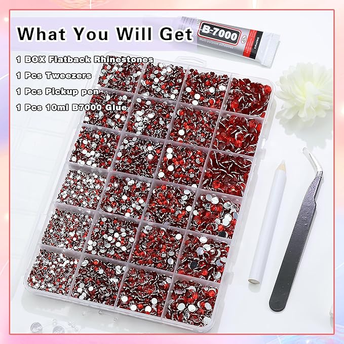 RODAKY Red Resin Rhinestones for Crafting Bedazzling,2-6MM Rhinestones for Nails Art,Red Nail Rhinestone and Gems,Nail Diamond Flatback Gems Crystals Charms for Nail Design DIY Makeup Decor
