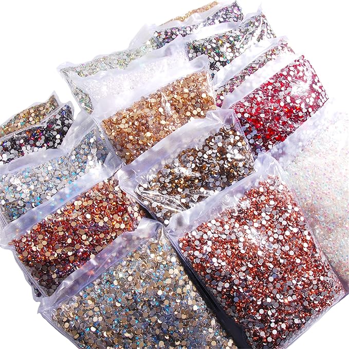 SS3-SS20 Crystal Glass Rhinestone Round Shape Flatbase Strass for DIY Nail Art Decorations Craft Making 14400PCS/Bag (SS12：3.0-3.2mm, Light Red)