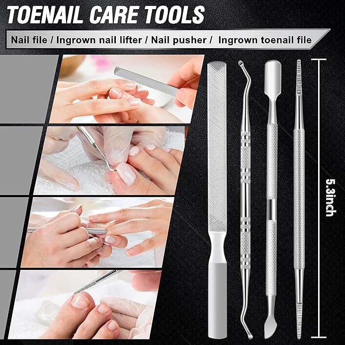 Toenail Clippers for Seniors Thick Toenails, Aucurwen Heavy Duty Toe Nail Clippers Adult Thick Nails Long Handle, Large Toenail Clippers for Thick Nails 7Pcs(Cyan)