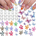 120PCS Nail Charms Alloy Sliver Butterfly Gauze Butterfly Charm Soft Crystal Flower for Nails Design，3D Y2k Nail Jewels Bulk Nail Art Decor Set