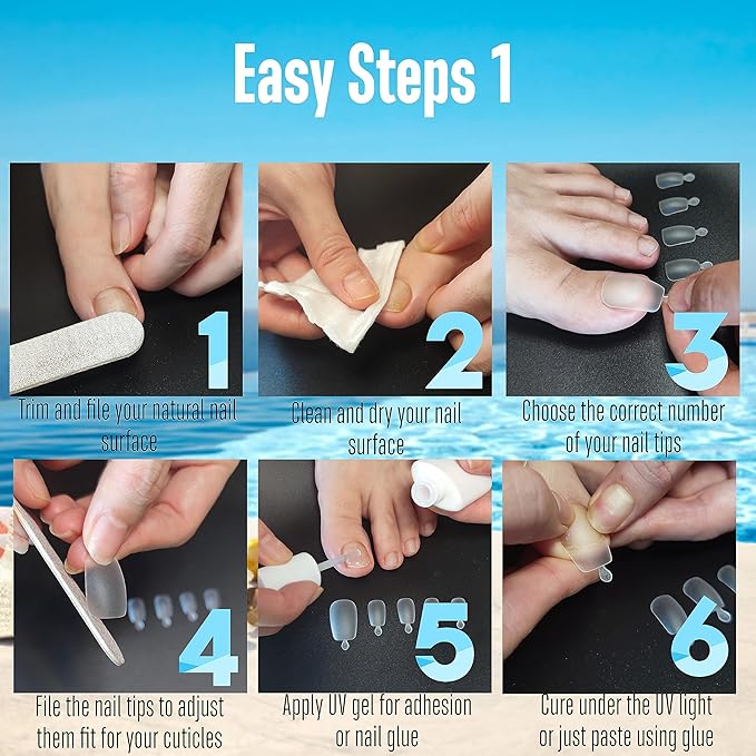 NOVO OVO 120 pcs Long Toe Nail Tips Press on, Curved Full Cover Longtoes Claw, Clear Double Matte Pre-filed Nail Extension for Pedicure Acrylic, Tapered Square Soft Gel Toenails x 12 Sizes