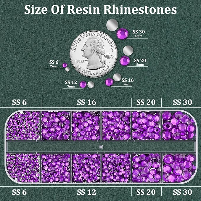 Resin Rhinestones for Crafting with B7000 Jewelry Glue, 1 Box Dark Violet Flatback Crystals with 3Pcs 10ml Glue for Bedazzling Crafts DIY Nail Art Makeup，Non Hotfix Gems for Clothing Shoes
