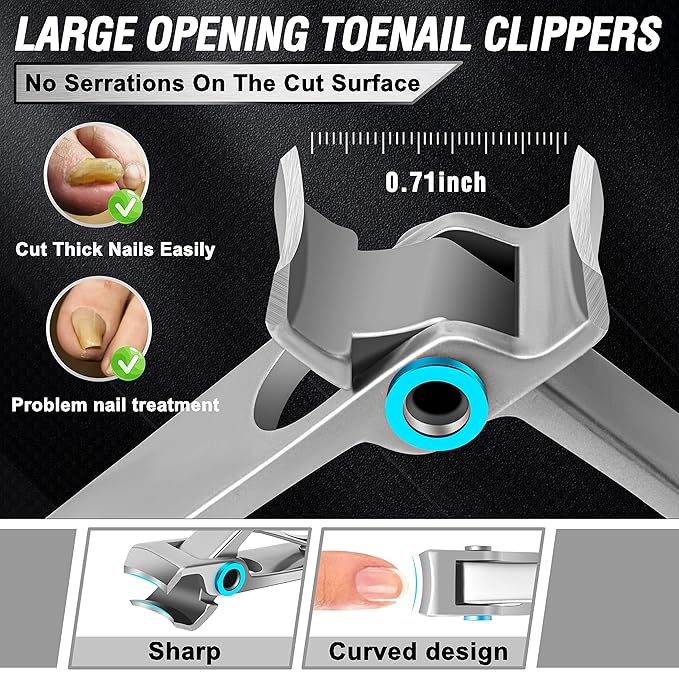 Toenail Clippers for Seniors Thick Toenails, Aucurwen Heavy Duty Toe Nail Clippers Adult Thick Nails Long Handle, Large Toenail Clippers for Thick Nails 7Pcs(Cyan)