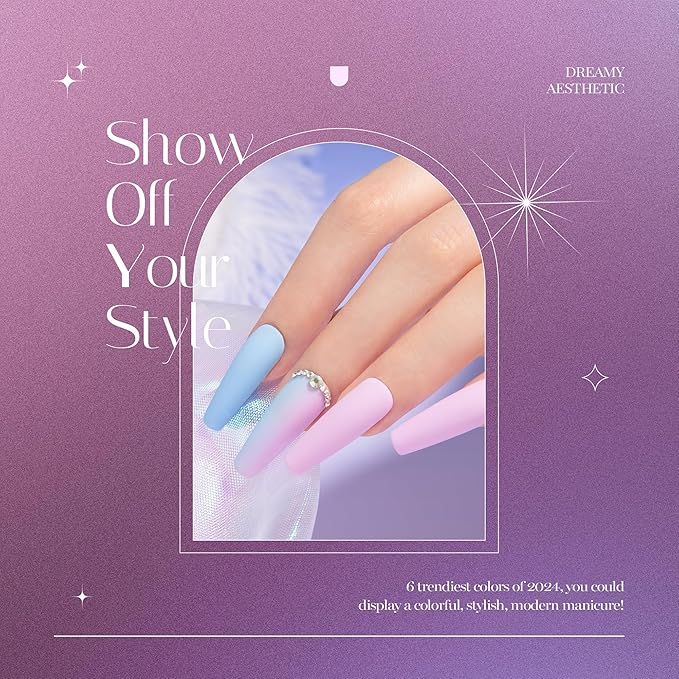 Beetles Gel Nail Polish Set - 6 Colors Purple Baby Blue Light Color Gel Nail Kit Lavender Violets Collection Soak Off UV LED Gel Manicure DIY Periwinkle Nail Polish Salon Spring Gift for Women Girls