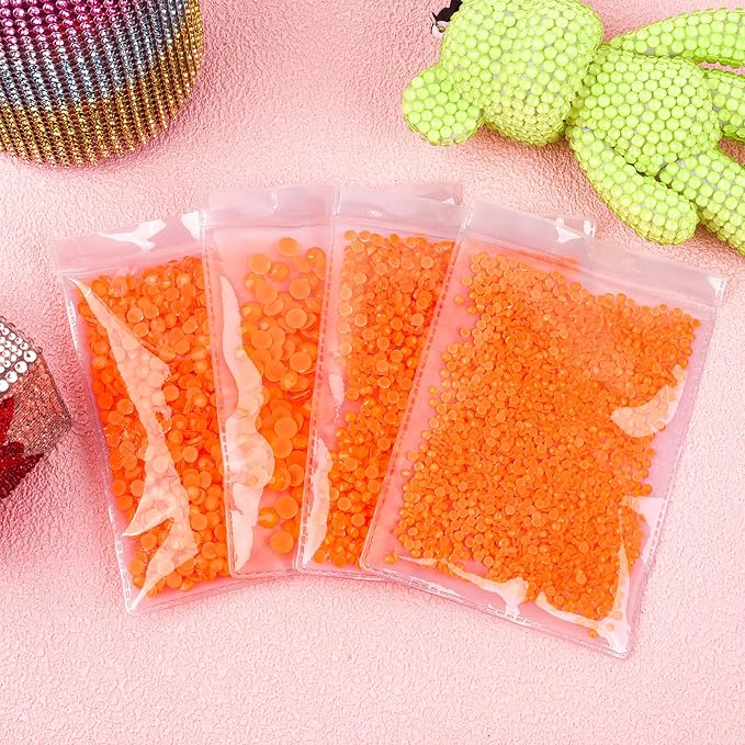 Blinginbox Flatback Rhinestones Round Gems, 1440pcs Luminous Series Glass Stones Neon Gems Non Hotfix Crystal Rhinestones for Nail Charms Crafts Clothes Tumblers,New Orange Neon,SS10.