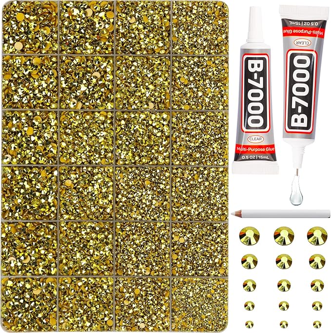 20100Pcs Metallic Gold Resin Rhinestones 2,3,4,5,6mm Flatback for Bedazzling Crafting Crafts Clothing Clothes Fabric Shoes Nail Art, Flat Back Gems Diamonds Bedazzled Bulk Jewels Crystals Gemstones