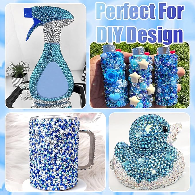 RODAKY Blue Rhinestone Flatback Gems for Bedazzling 3/4/5/6mm Crystal Rhinestones 2PCS 10ml B7000 Jewelry Glue Tweezers Pen Making Kit for DIY Craft Clothing Shoes