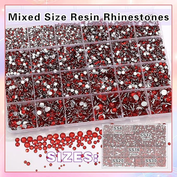 RODAKY Red Resin Rhinestones for Crafting Bedazzling,2-6MM Rhinestones for Nails Art,Red Nail Rhinestone and Gems,Nail Diamond Flatback Gems Crystals Charms for Nail Design DIY Makeup Decor