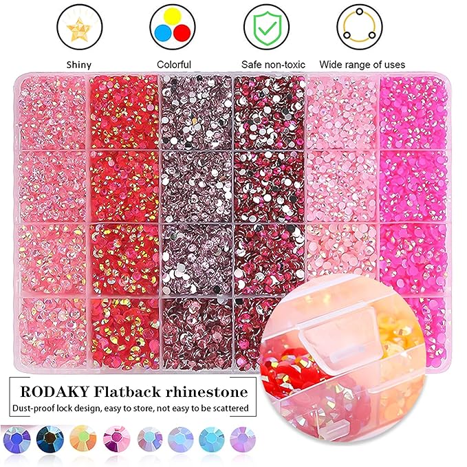 RODAKY Resin Rhinestones Kits 2/3/4/5mm Flatback Jelly Rhinestones Bulk Bedazzling Crystal Gems Beads Stone for Manicure DIY Crafts Mugs Bottles Tumblers Clothes Face Makeup (Pink)