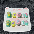Short Press on Nails Handmade Nails 10Pcs GREEN BUBU Cute Manual Press on Nails for Women Party Holiday Photo 25mm Long Size S