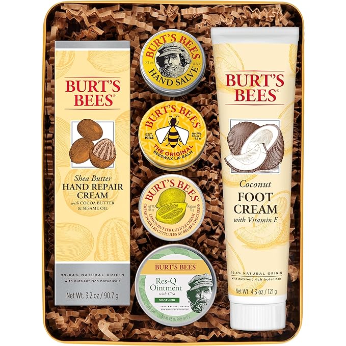 Burt's Bees Valentine's Day Gifts Ideas - Classics Set, 6 Products in Giftable Tin, Cuticle Cream, Hand Salve, Lip Balm, Res-Q Ointment, Hand Repair and Foot Cream