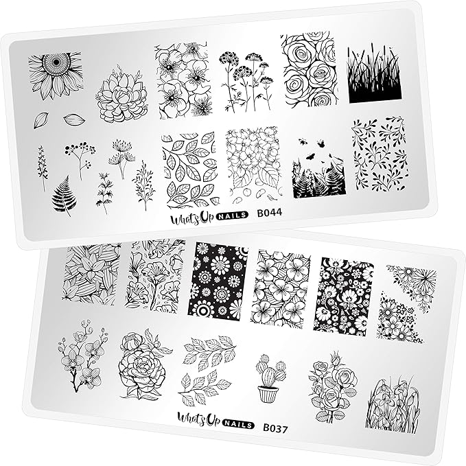 Whats Up Nails - Blossoming Stamping Plates 2 Pack (B037, B044) for Nail Art Design