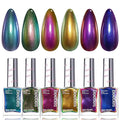 Beetles Chrome Nail Polish Set - Chameleon Holographic Ember 6 Colors Air Quick Fast Dry Metallic Nail Polish Long Lasting DIY Fingernail Art Home Salon Valentines Gifts for Girls Women
