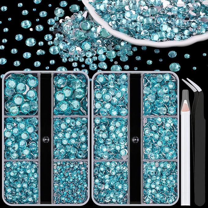 Resin Rhinestones for Crafting, 2 Boxeses Lake Blue Multi Sizes Flatback Bedazzling Crystals for Crafts Nail Art Deco, Non Hotfix Gems Charms for Tumbler Shoes Clothing Fabric Face Makeup