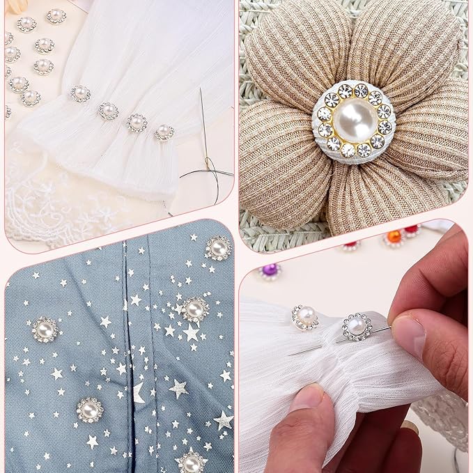 200 Pcs 12MM Sew on Rhinestones White Crystal Glass Metal Base Flower Shape，Flatback Pearls for Crafting，Sewing Accessories for Wedding Clothes and Shoes with Glue