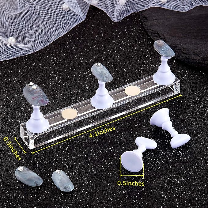 2 Sets Acrylic Nail Display Stand Nail Tip Practice Holder Magnetic Nail Practice Stand Fingernail DIY Nail Art Stand for False Nail Tip Manicure Tool Home Salon Use (White)