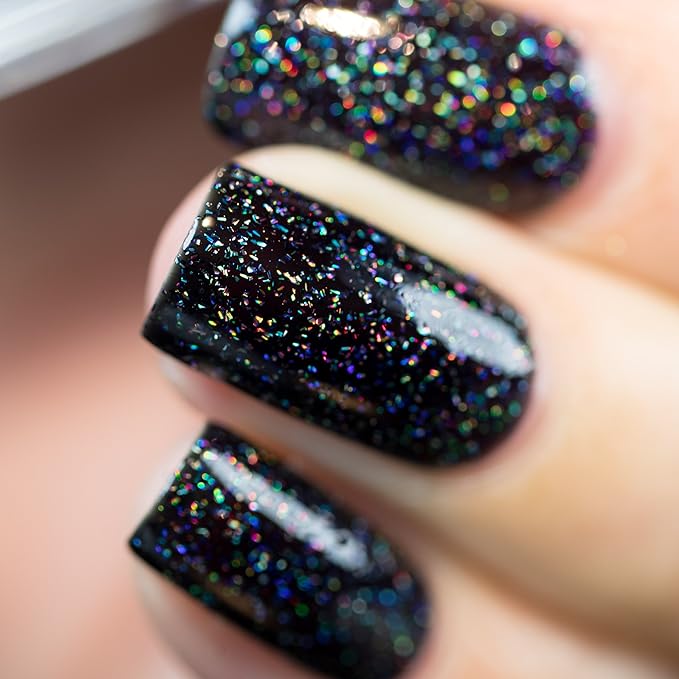 ILNP Cityscape - TRUE Black Holographic Jelly Nail Polish, High Gloss and Sparkle, Long Lasting, Chip Resistant Manicure, Non-Toxic, Vegan, Cruelty Free, 12ml