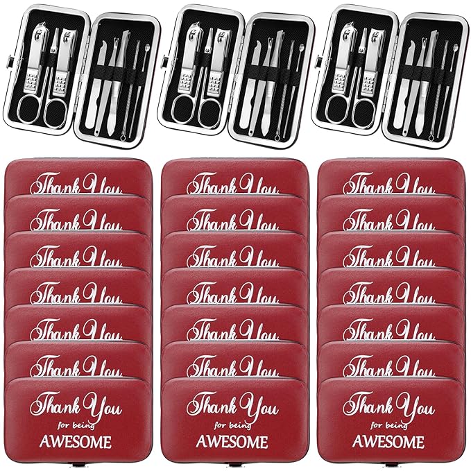 Therwen 24 Sets Mother's Day Gift Manicure Set Stainless Steel Nail Clippers 8 in 1 Grooming Nail Kit Employee Appreciation Gift Professional Pedicure Tool for Women Coworker Personal Care(Race Red)