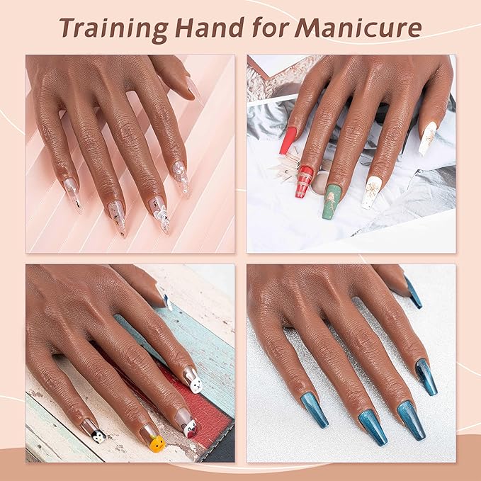 Veikmv Practice Hand for Acrylic Nails,Realistic Silicone Mannequin with Flexible Adjustable Fingers for Acrylic Nails,Gel Polish Training,Professional Nail Art Beginner Kit