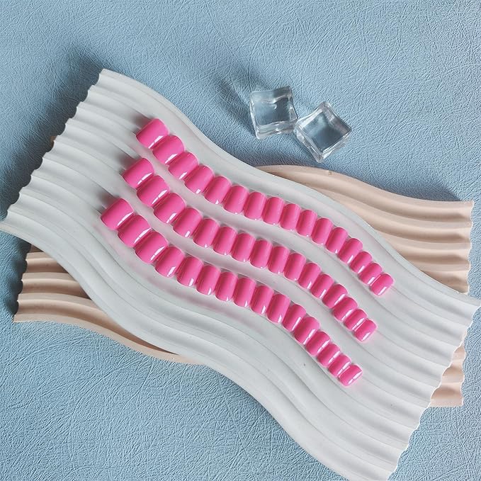 Hot Pink Press on Nails Short Square Natural Short Gel Nails Glue on Acrylic Nails Press ons Neon 48Pcs Thick Reusable Fake Nails for Women Short Coffin Artificial Nails New Solid Color Square Nails